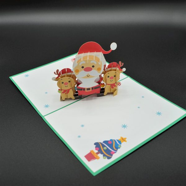 3D Pop up Greeting Card - Christmas Santa Claus Reindeer Sleigh - Image 5