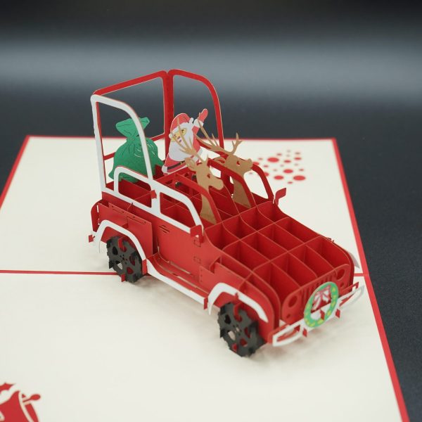 3D Pop up Greeting Card - Christmas Santa Claus Reindeer Sleigh