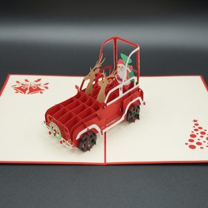 3D Pop up Greeting Card - Christmas Santa Claus Reindeer Sleigh