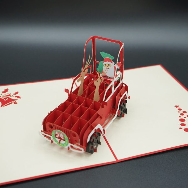 3D Pop up Greeting Card - Christmas Santa Claus Reindeer Sleigh