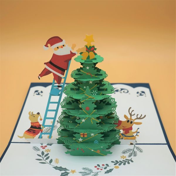 3D Pop up Greeting Card - Christmas Tree Santa Claus Reindeer - Image 2