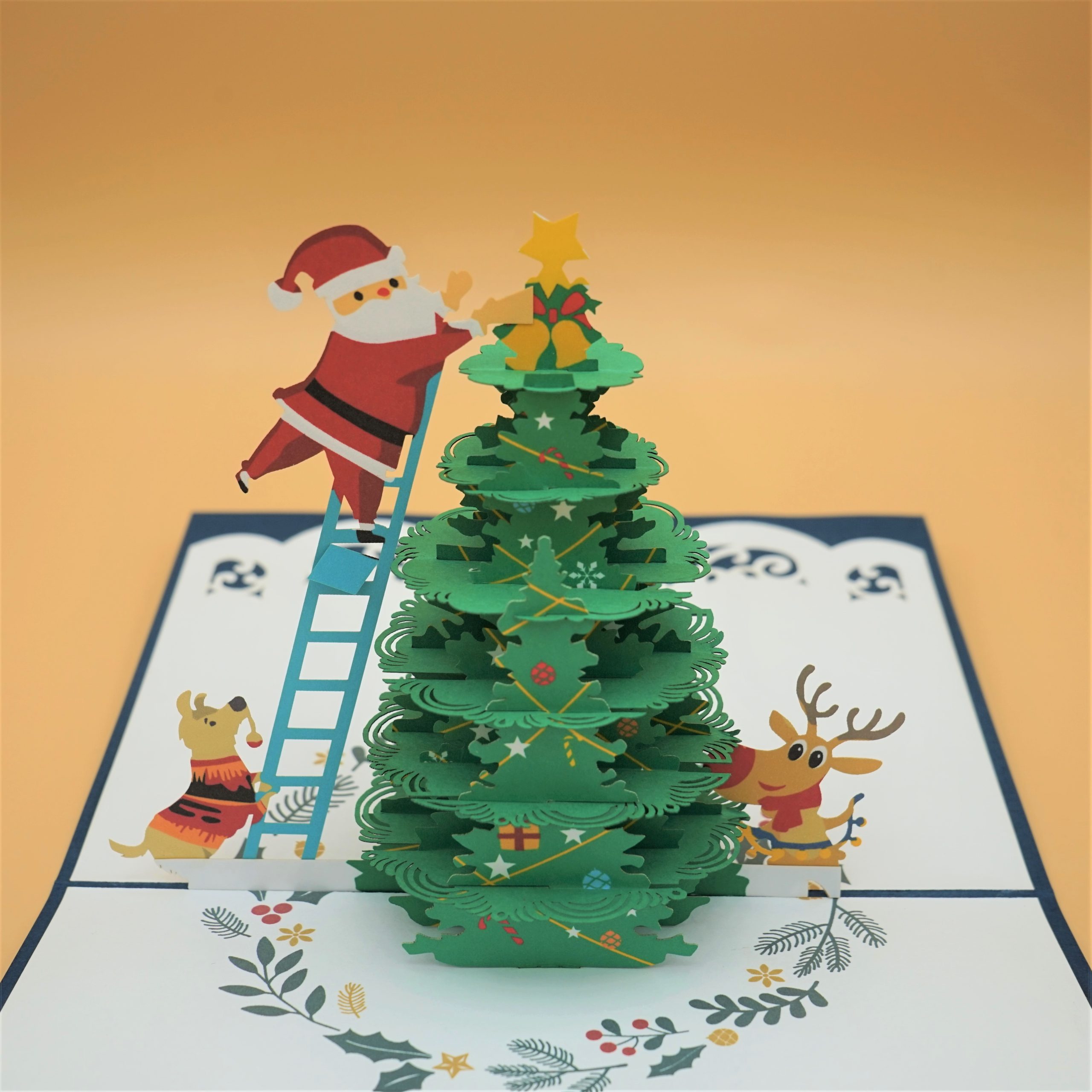 3D Pop up Greeting Card - Christmas Tree Santa Claus Reindeer