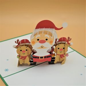 3D Pop up Greeting Card - Christmas Santa Claus Reindeer