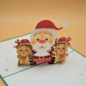 3D Pop up Greeting Card – Christmas Santa Claus Reindeer Sleigh