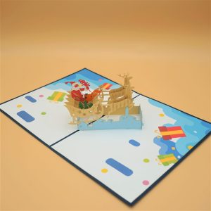 3D Pop up Greeting Card – Christmas Santa Claus Reindeer Sleigh