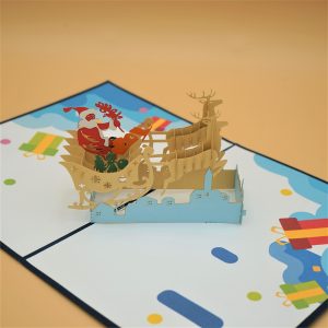 3D Pop up Greeting Card - Christmas Santa Claus Reindeer Sleigh