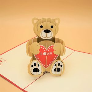 3D Pop up Greeting Card – Love Bear Couple Valentines Heart Love