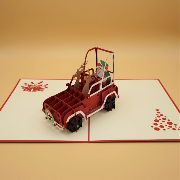 3D Pop up Greeting Card - Christmas Santa Claus Reindeer Sleigh