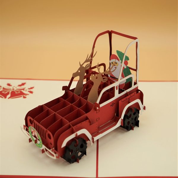 3D Pop up Greeting Card - Christmas Santa Claus Reindeer Sleigh